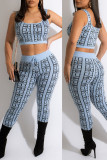 Green Casual Print Patchwork U Neck Two Pieces
