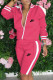 Rose Red Fashion Sportswear Print Patchwork Mandarin Collar Long Sleeve Two Pieces
