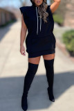 Black Fashion Casual Solid Split Joint Hooded Collar Sleeveless Dress Dresses
