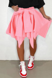 Pink Casual Solid Bandage Patchwork Asymmetrical High Waist Type A Solid Color Bottoms