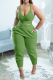 Green Casual Solid Patchwork Spaghetti Strap Sleeveless Two Pieces