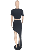 Pink Sexy Solid Patchwork V Neck Short Sleeve Two Pieces