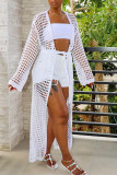 Black Sexy Solid Hollowed Out Patchwork Swimwears Cover Up