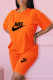 Orange Fashion Casual Print Letter O Neck Short Sleeve Two Pieces