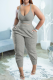 Grey Casual Solid Patchwork Spaghetti Strap Sleeveless Two Pieces