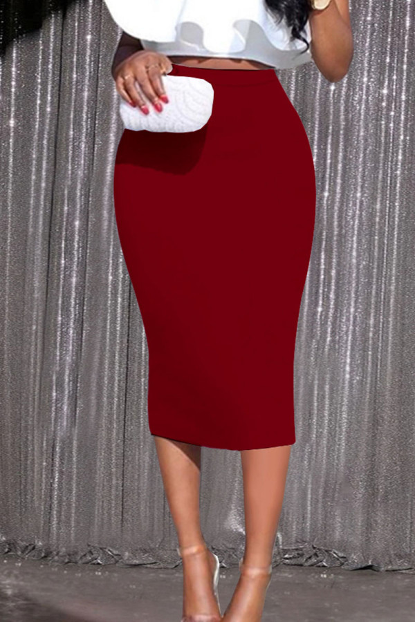 Red Casual Solid Patchwork Straight High Waist Solid Color Bottoms