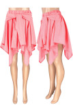 Pink Casual Solid Bandage Patchwork Asymmetrical High Waist Type A Solid Color Bottoms
