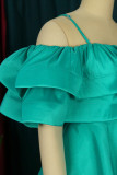 Green Casual Solid Patchwork Flounce Spaghetti Strap T-Shirts