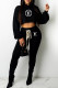 Black Fashion Street Print Letter Hooded Collar Long Sleeve Two Pieces