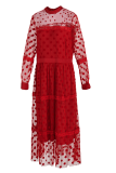 Red Sexy Solid Mesh O Neck Cake Skirt Dresses