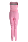 Pink Sexy Print Patchwork Strapless Sleeveless Two Pieces