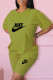 Green Fashion Casual Print Letter O Neck Short Sleeve Two Pieces