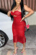 Red Fashion Sexy Solid Tassel Hollowed Out Backless Spaghetti Strap Sleeveless Dress