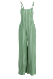 Green Casual Striped Patchwork Spaghetti Strap Loose Jumpsuits