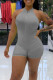 Grey Casual Solid Patchwork O Neck Regular Rompers