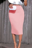 Pink Casual Solid Patchwork Straight High Waist Solid Color Bottoms