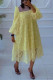 Yellow Fashion Casual Patchwork Embroidered Beading O Neck Long Sleeve Dresses