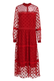 Red Sexy Solid Mesh O Neck Cake Skirt Dresses