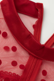Red Sexy Solid Mesh O Neck Cake Skirt Dresses