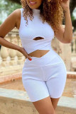 Black Fashion Sexy Casual Solid Hollowed Out Turtleneck Sleeveless Two Pieces