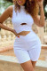 White Fashion Sexy Casual Solid Hollowed Out Turtleneck Sleeveless Two Pieces