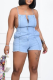 Blue Sexy Solid Patchwork Spaghetti Strap Skinny Rompers
