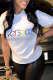 White Fashion Street Print Patchwork Letter O Neck T-Shirts