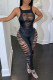 Black Sexy Solid Hollowed Out Patchwork U Neck Skinny Jumpsuits