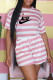 Pink Fashion Living Striped Letter O Neck Rompers