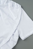 White Sexy Solid Split Joint O Neck Short Sleeve Two Pieces