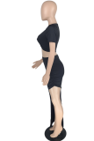 Pink Sexy Solid Patchwork V Neck Short Sleeve Two Pieces