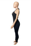 Black Sexy Casual Solid Bandage Hollowed Out Backless Halter Jumpsuits