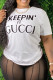 White Fashion Casual Print Letter O Neck T-Shirts