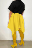 Pink Casual Solid Bandage Patchwork Asymmetrical High Waist Type A Solid Color Bottoms