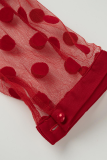 Red Sexy Solid Mesh O Neck Cake Skirt Dresses