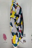 Multicolor Fashion Casual Print Patchwork Turndown Collar Shirt Dress