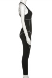 Black Fashion Casual Sportswear Letter Print Patchwork U Neck Skinny Jumpsuits