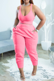 Pink Casual Solid Patchwork Spaghetti Strap Sleeveless Two Pieces