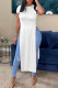 White Casual Solid Patchwork Slit O Neck T-Shirts
