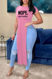 Pink Casual Print Patchwork Slit O Neck T-Shirts