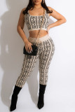 Green Casual Print Patchwork U Neck Two Pieces