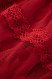Red Sexy Solid Mesh O Neck Cake Skirt Dresses