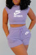 Purple Fashion Sportswear Print Letter O Neck Sleeveless Two Pieces