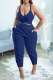 Blue Casual Solid Patchwork Spaghetti Strap Sleeveless Two Pieces