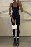 Black Fashion Casual Sportswear Letter Print Patchwork U Neck Skinny Jumpsuits