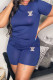 Blue Fashion Sportswear Letter Patchwork O Neck Short Sleeve Two Pieces