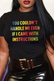 Black Fashion Casual Letter Print Basic O Neck T-Shirts