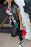 Green Sexy Print Patchwork O Neck T-Shirts