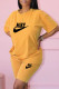 Yellow Fashion Casual Print Letter O Neck Short Sleeve Two Pieces