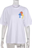 White Fashion Street Print Patchwork O Neck T-Shirts